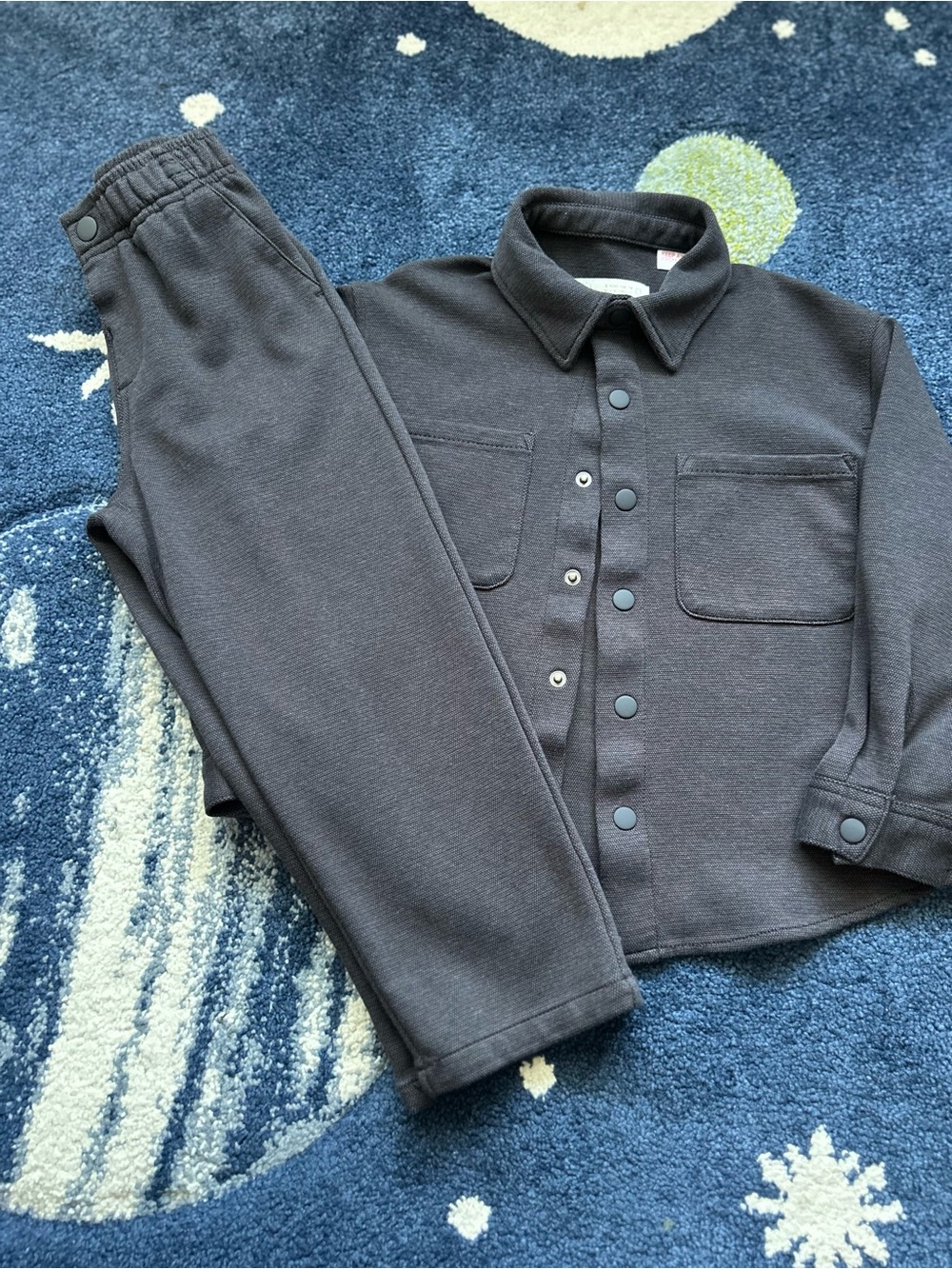 Kids Charcoal Gray Two-Piece Set - Button Front Top & Jogger Pants